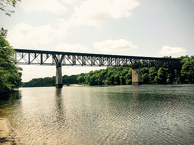 black metal bridge over lake thumbnail