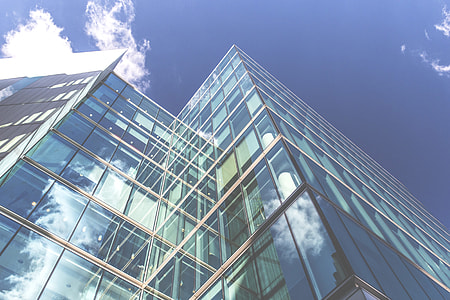 Wide-angle shot of glass architecture in the centre of London, England. Image captured with a Canon 6D DSLR thumbnail
