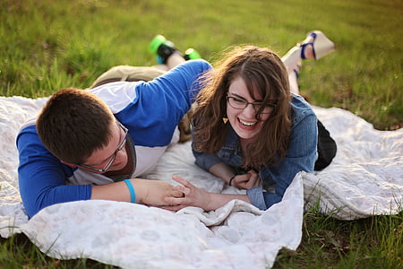 adult, affection, blur, couple, curly hair thumbnail