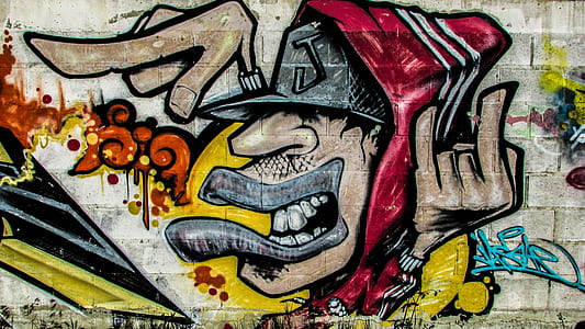 red, brown, yellow, and gray mural painting thumbnail