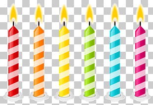 Birthday cake Candle , Birthday Candles , six assorted-color spiral candle stick animated illustration PNG clipart