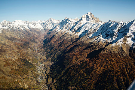 Mountain, town, and valley landscape in Ferden, Switzerland thumbnail