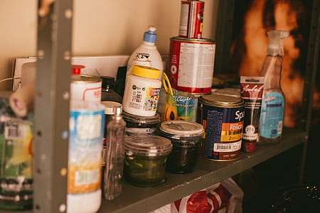 Paint Buckets on Grey Wooden Rack thumbnail