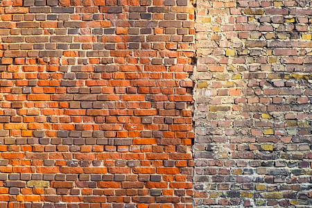 cleaned orange brick wall on the left side and dirt brown brick wall on right side thumbnail