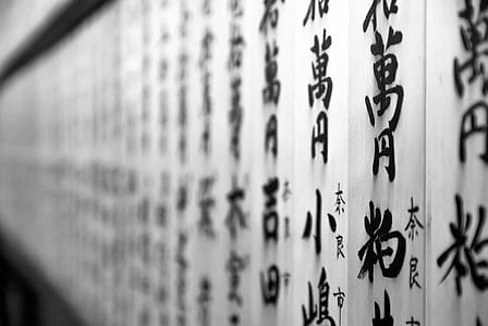 photo of black and white non-English script wall decor thumbnail