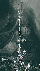bird's eye view of boats and village thumbnail
