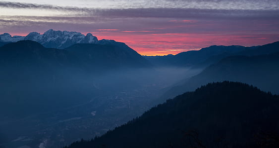 photo of silhouette of mountain during sunset thumbnail