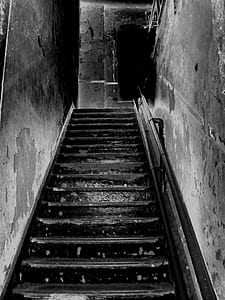 grayscale photo of concrete stair thumbnail