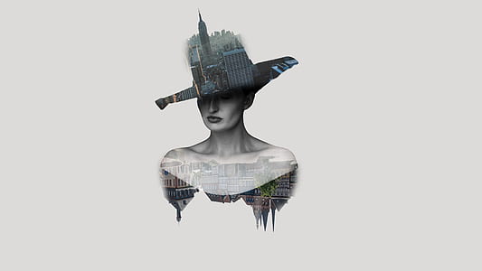 woman with building-print hat optical illusion illustration thumbnail