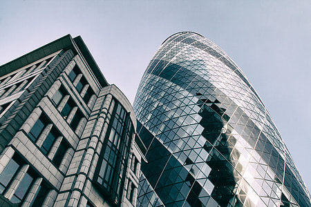 Wide angle shot of the Gherkin building in the City of London thumbnail