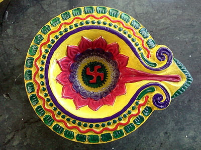 top view photo of yellow and multicolored concrete bowl thumbnail