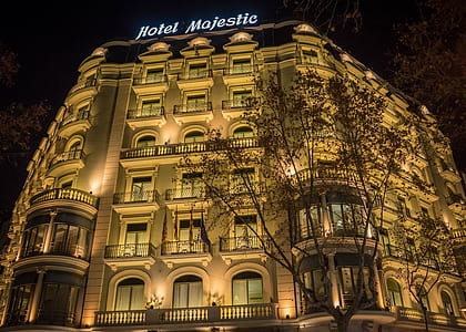 Hotel Majestic building at night thumbnail