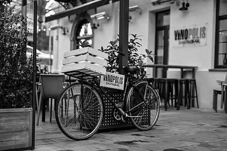 grayscale photo of bike thumbnail