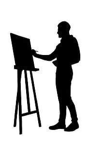 Illustration of artist standing at an easel, working on a painting. thumbnail