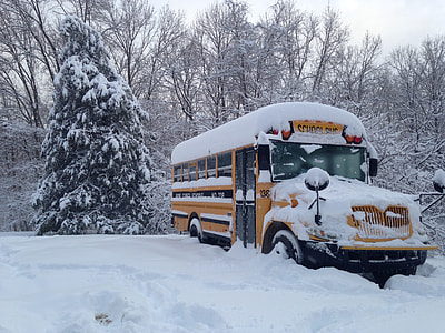 yellow school bus filled of snow thumbnail