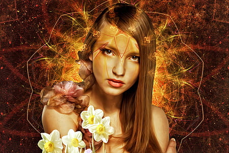woman holding white petaled flower graphic art thumbnail