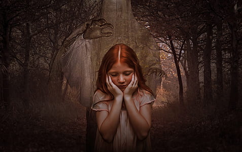 monster about to hold the girl holding her face thumbnail