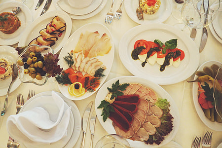 Overhead shot of meat dinner serving thumbnail