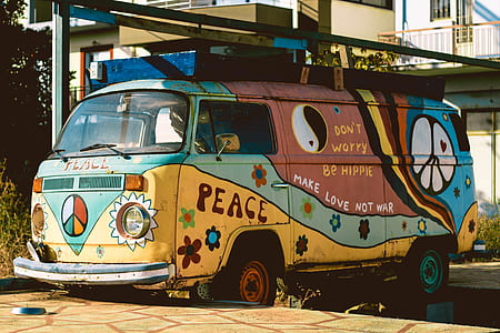 photography of hippie-themed Volkswagen Samba thumbnail