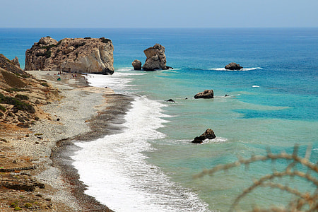 Rock of Aphrodite in the landscape on the coast in Cyprus thumbnail