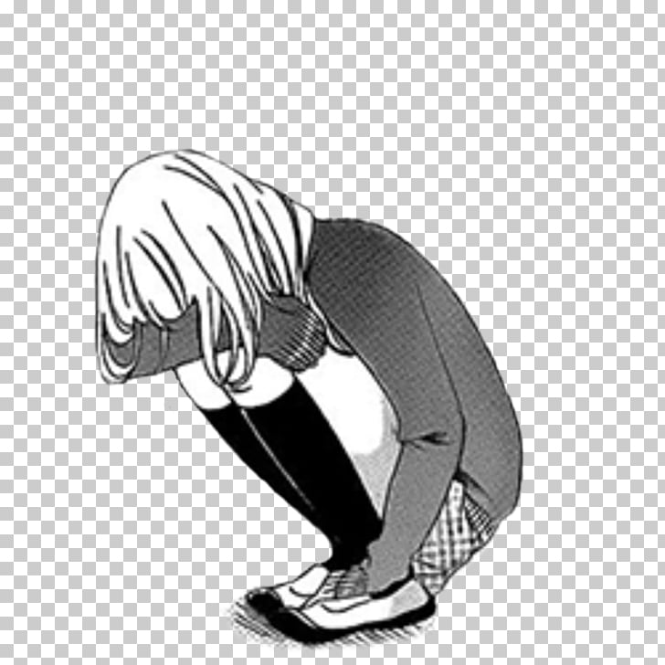 Anime Manga Black And White Girl Crying Depressed Png Clipart