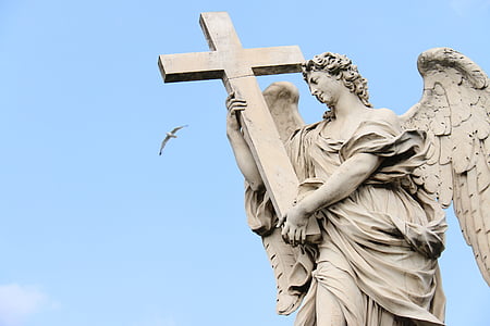 woman angel holding cross statue thumbnail