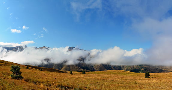 green grass field near mountain thumbnail