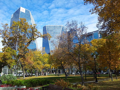 three building under clear blue skies thumbnail