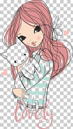 Cat Girl Cuteness Drawing Shutterstock, girl holding a kitten, girl holding cat illustration PNG clipart