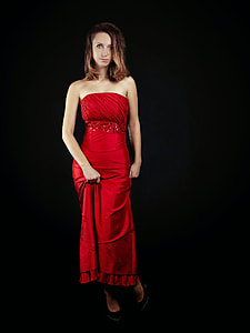 woman in red strapless maxi dress thumbnail