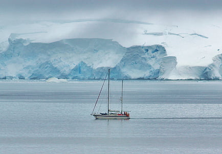 white boat on water near ice glacier landscape photography thumbnail
