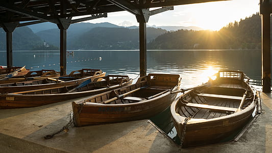 brown row boats near body of water thumbnail
