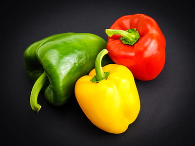 three green, yellow, and red bell peppers thumbnail
