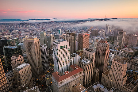 Sunset View Over San Francisco Skyscrapers in Financial District thumbnail