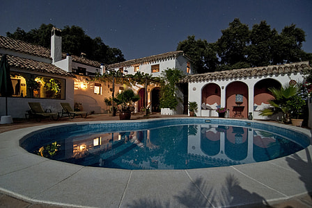 round above ground swimming pool during night thumbnail
