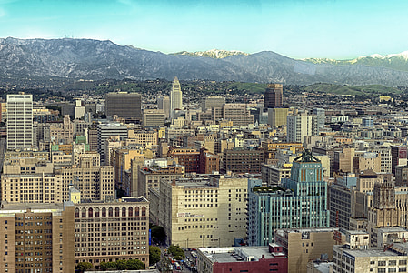 Skyline of Los Angeles with Mountains in the Background, California thumbnail