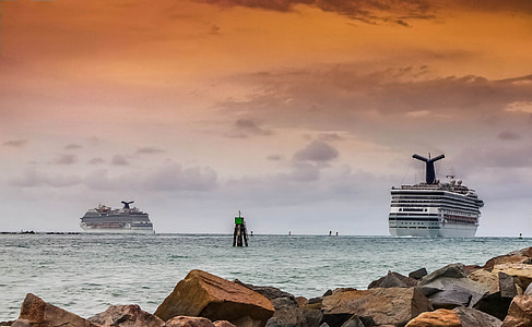 sailing white cruise ships during sunset thumbnail