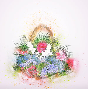 assorted-color of flowers on basket painting thumbnail