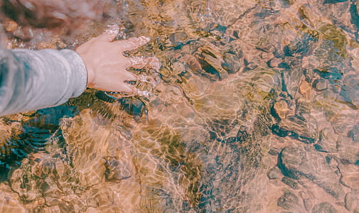 Person's Right Hand Touching Body of Water thumbnail