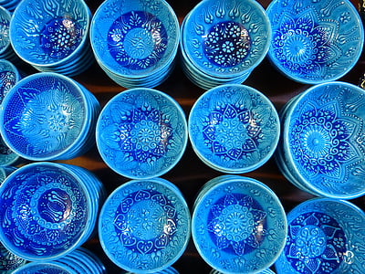 empty blue ceramic bowls thumbnail