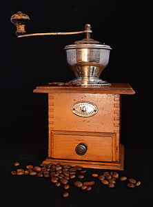 vintage brown wooden hand crank coffee grinder thumbnail