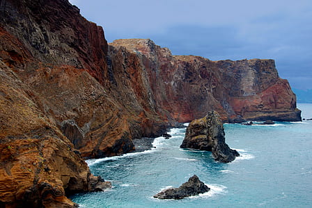 top view of brown cliff mountain over body of water thumbnail