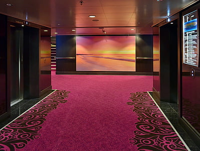 red and black carpet and brown wooden walls thumbnail