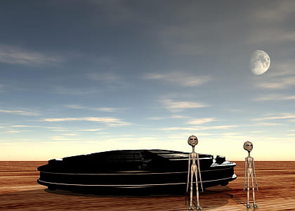 aliens standing in front of black spaceship illustration thumbnail