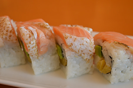 salmon sushi on plate thumbnail