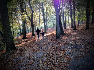 man and girl walking on forest during daytime thumbnail