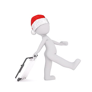 character man wearing Santa hat pulling luggage illustration thumbnail