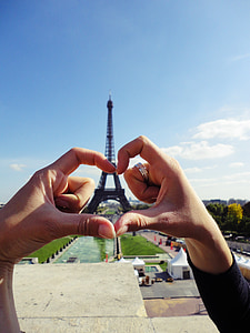 forced perspective photography of couple making heart hand sign during daytime thumbnail