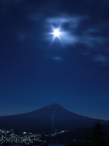 silhouette of mountain under bright star at nighttime thumbnail