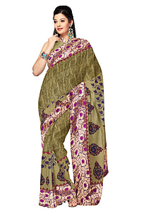 woman wearing green and pink sari dress thumbnail